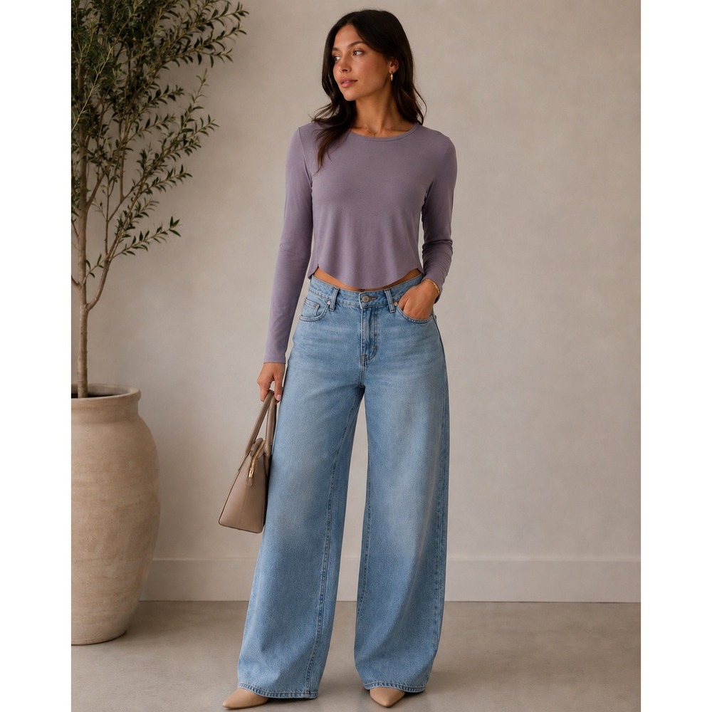 Wilfred Aritzia Lavender Purple Curved Hem Long Sleeve Top Tencel Blend Large